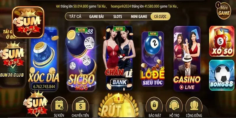Giao diện lệnh Rút Tiền thành công tại Sumclub với bảng biến động số dư và thông báo xác nhận từ ngân hàng.